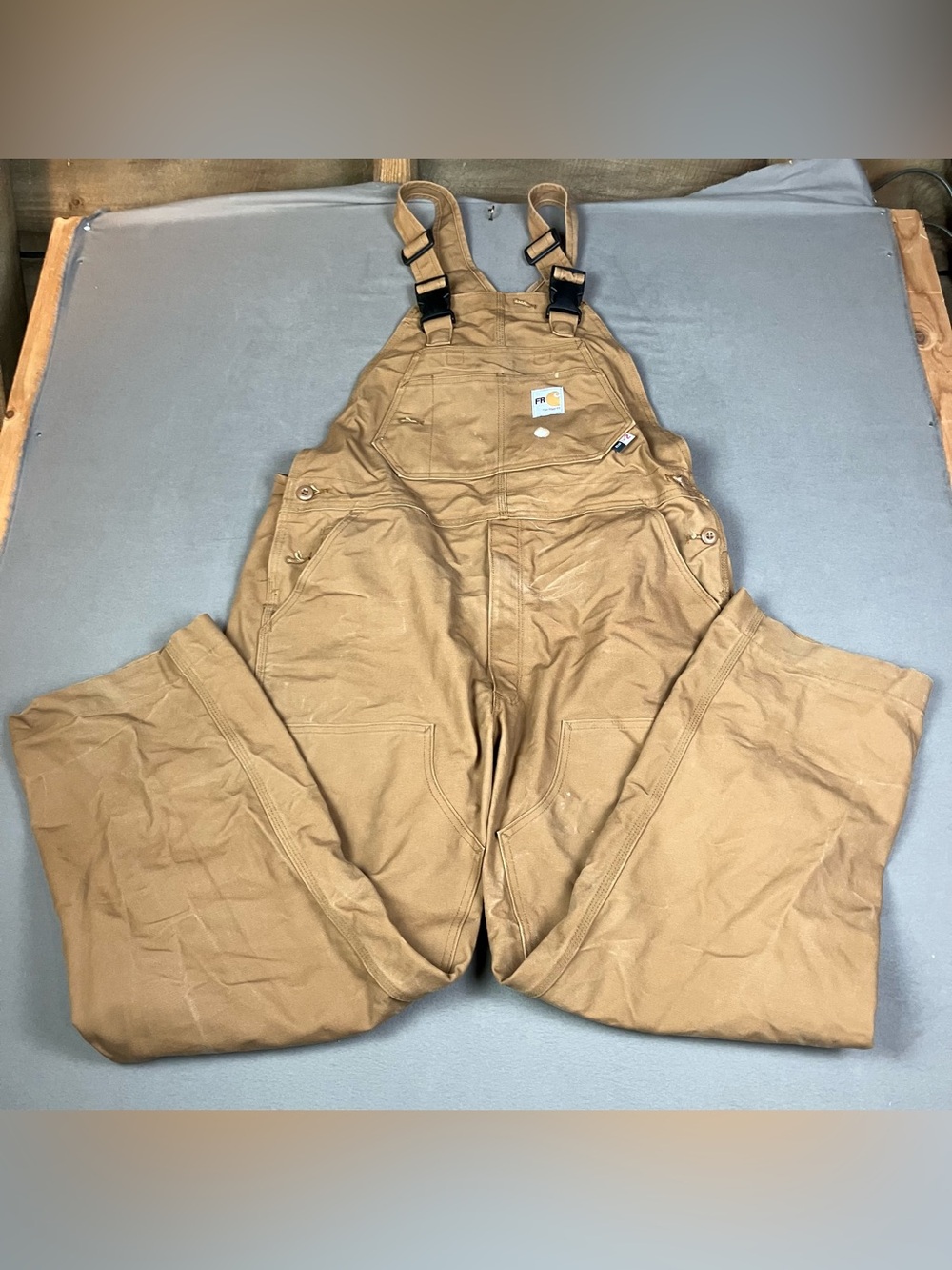 Carhartt FR Canvas Double Knee Bib Overalls Sz 38 X 30 Brown Workwear 101627 211